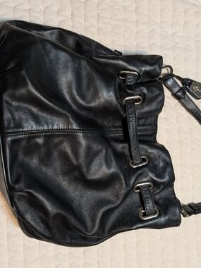 Cole Haan Pink Interior Drawstring Tote with Black Trim